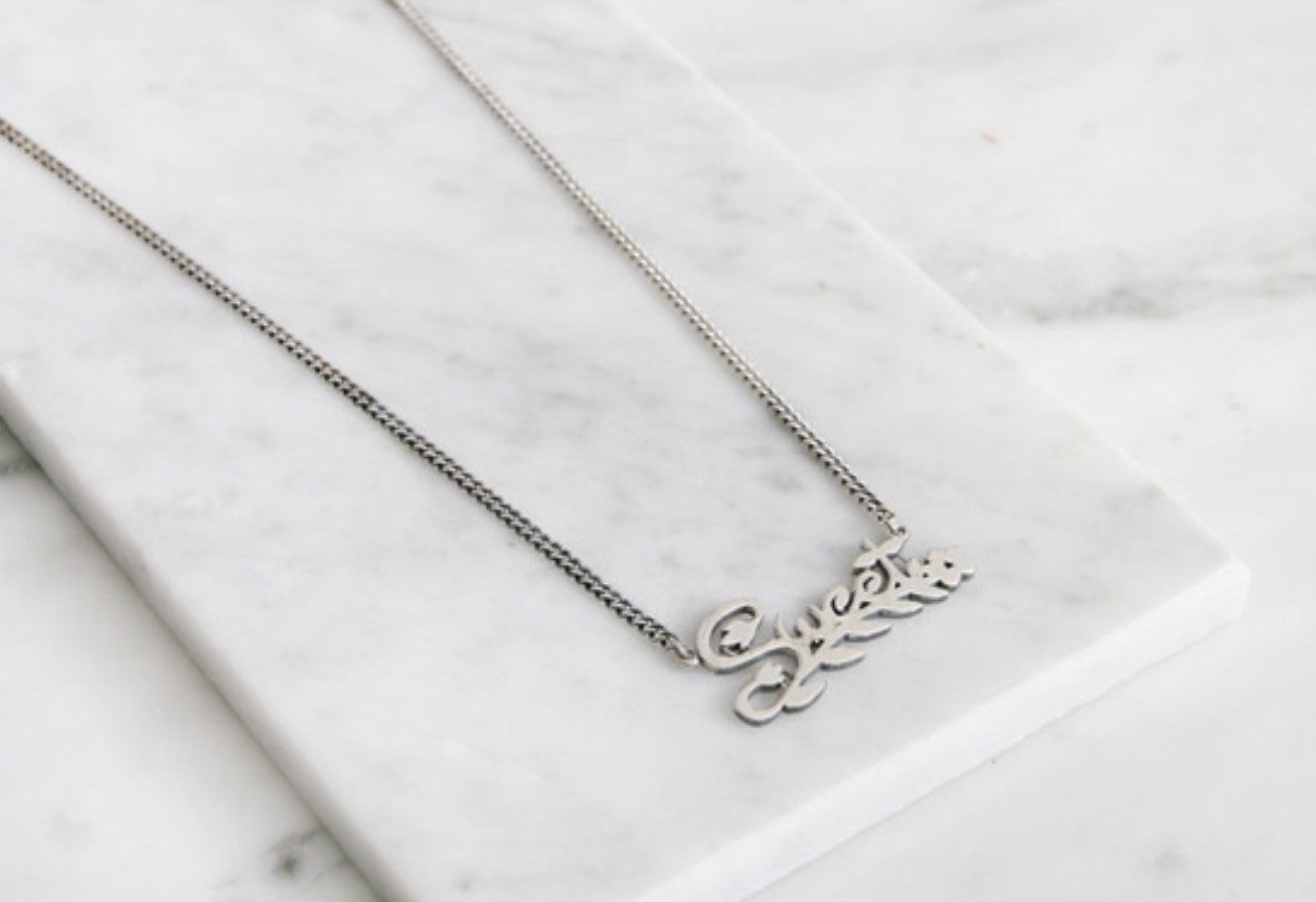 925 Sterling Silver Letter Sweet and leaf branch Necklace