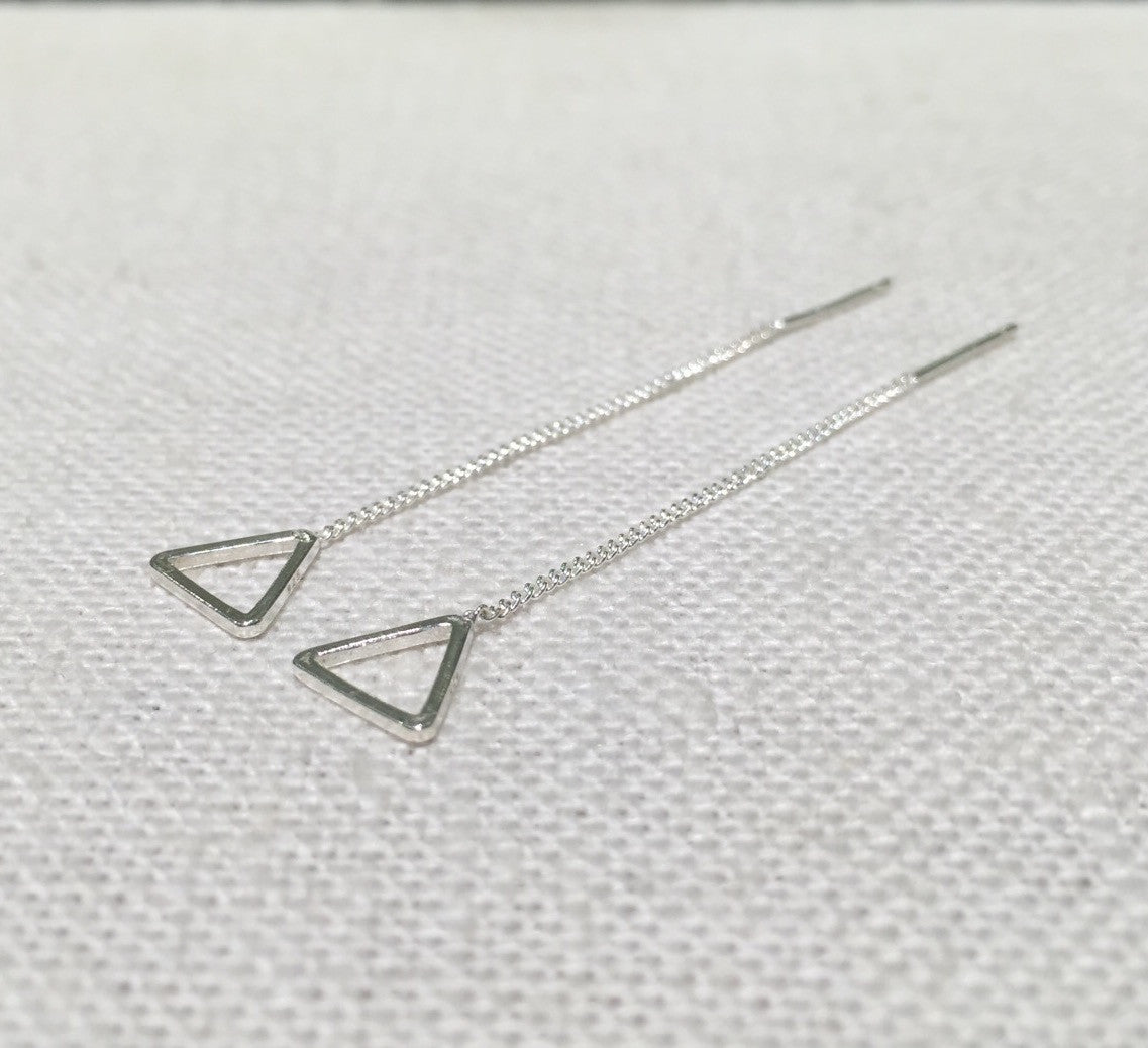 925 sterling silver Square and Circle Hoop Ear Thread, Open square Chain Earrings,Geometric Open square long earrings, circle long earrings