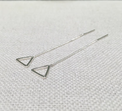 925 sterling silver Square and Circle Hoop Ear Thread, Open square Chain Earrings,Geometric Open square long earrings, circle long earrings