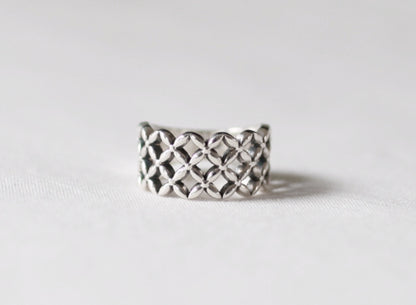925 sterling silver Flower Pattern net Ring, Net Ring, Wide grid ring