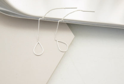 925 sterling silver Square and Circle Hoop Ear Thread, Open square Chain Earrings,Geometric Open square long earrings, circle long earrings