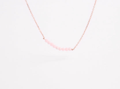 925 Sterling Silver Tiny Ruby Beaded bar Necklace, Tiny Rhodochrosit beaded charm Necklace