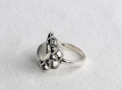 925 Sterling Silver Flower petal shape Moonstone Ring, Moonstone statement ring