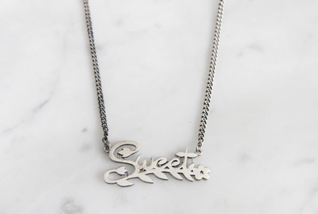 925 Sterling Silver Letter Sweet and leaf branch Necklace