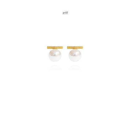 925 sterling silver Tiny square Pipe Bar with Pearl stud earrings