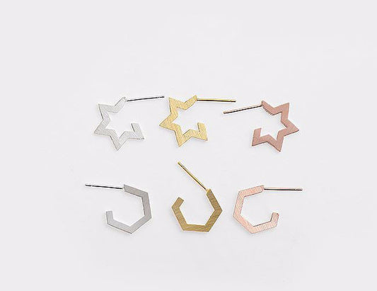 925 Sterling Silver Structural Star Stud Earrings, Geometric Hexagon Stud Earrings