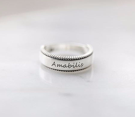 925 sterling silver Personalized writing engraved ring /Couple Rings, initials ring, date ring (up to 9 characters)