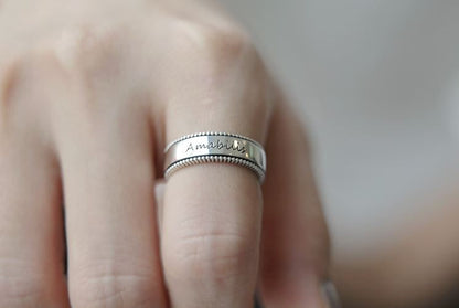 925 sterling silver Personalized writing engraved ring /Couple Rings, initials ring, date ring (up to 9 characters)