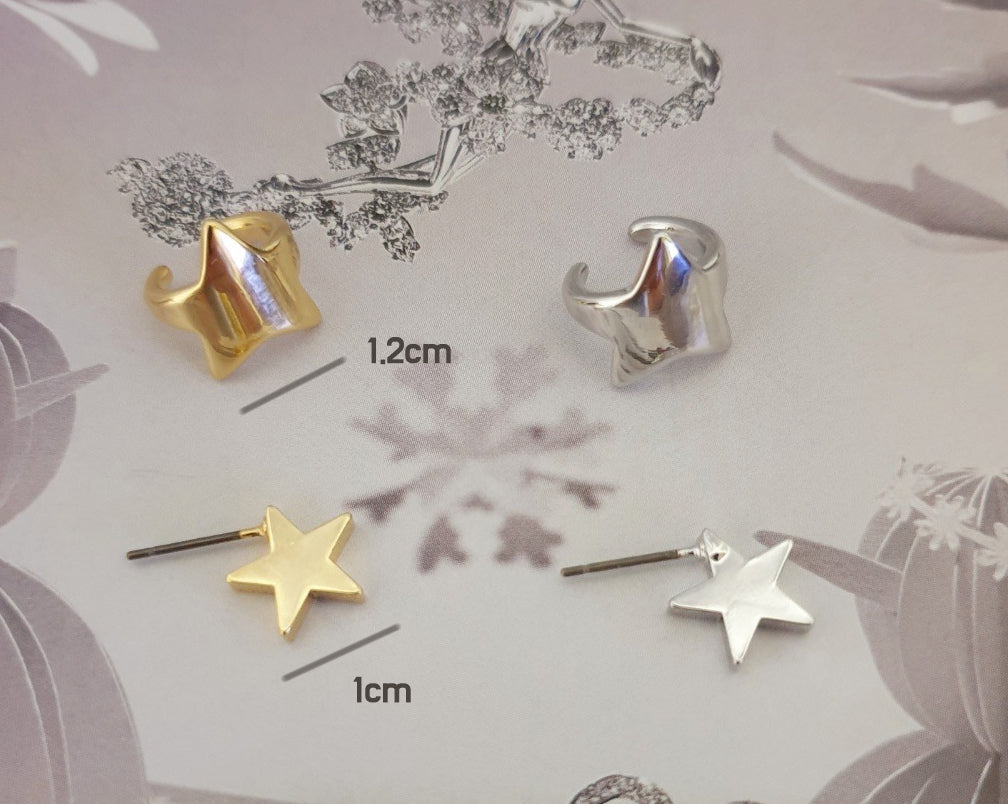 Set of 2 Star Hoop Ear Cuff ,non pierced conch ,Non-Pierced Earring, star earrings  Huggie ear cuff-2 types