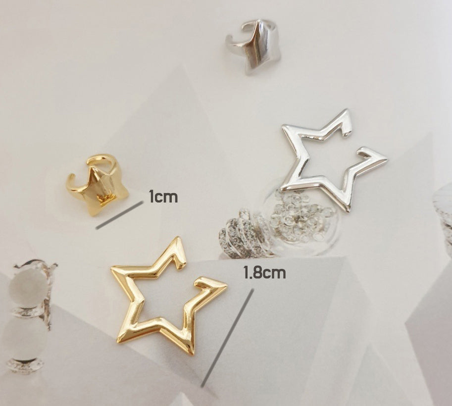 Set of 2 Star Hoop Ear Cuff ,non pierced conch ,Non-Pierced Earring, star earrings  Huggie ear cuff-2 types