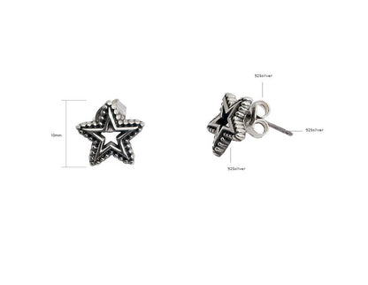 925 Sterling silver Open Heart / Star Antique Stud Earrings, E1089S