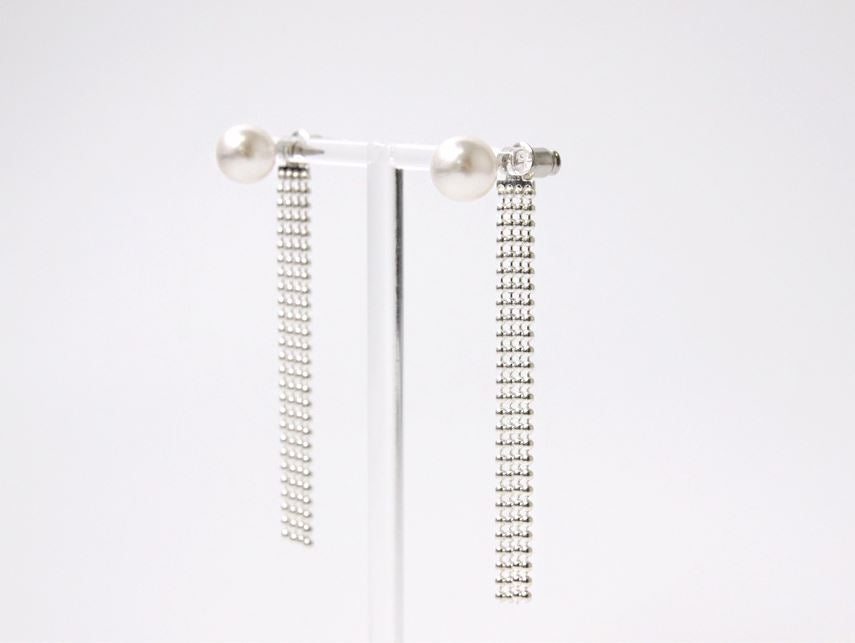 925 Sterling Silver front and back pearl and dots chains long drop earrings
