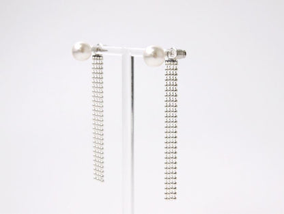 925 Sterling Silver front and back pearl and dots chains long drop earrings